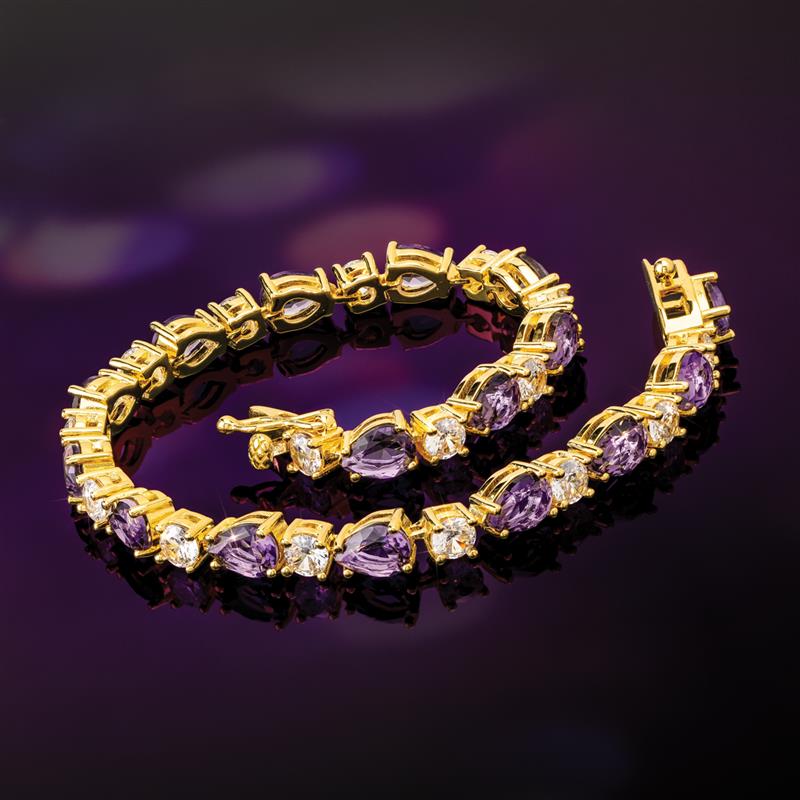 14K Yellow Gold-finished Sterling Silver  Purple Helenite Bracelet